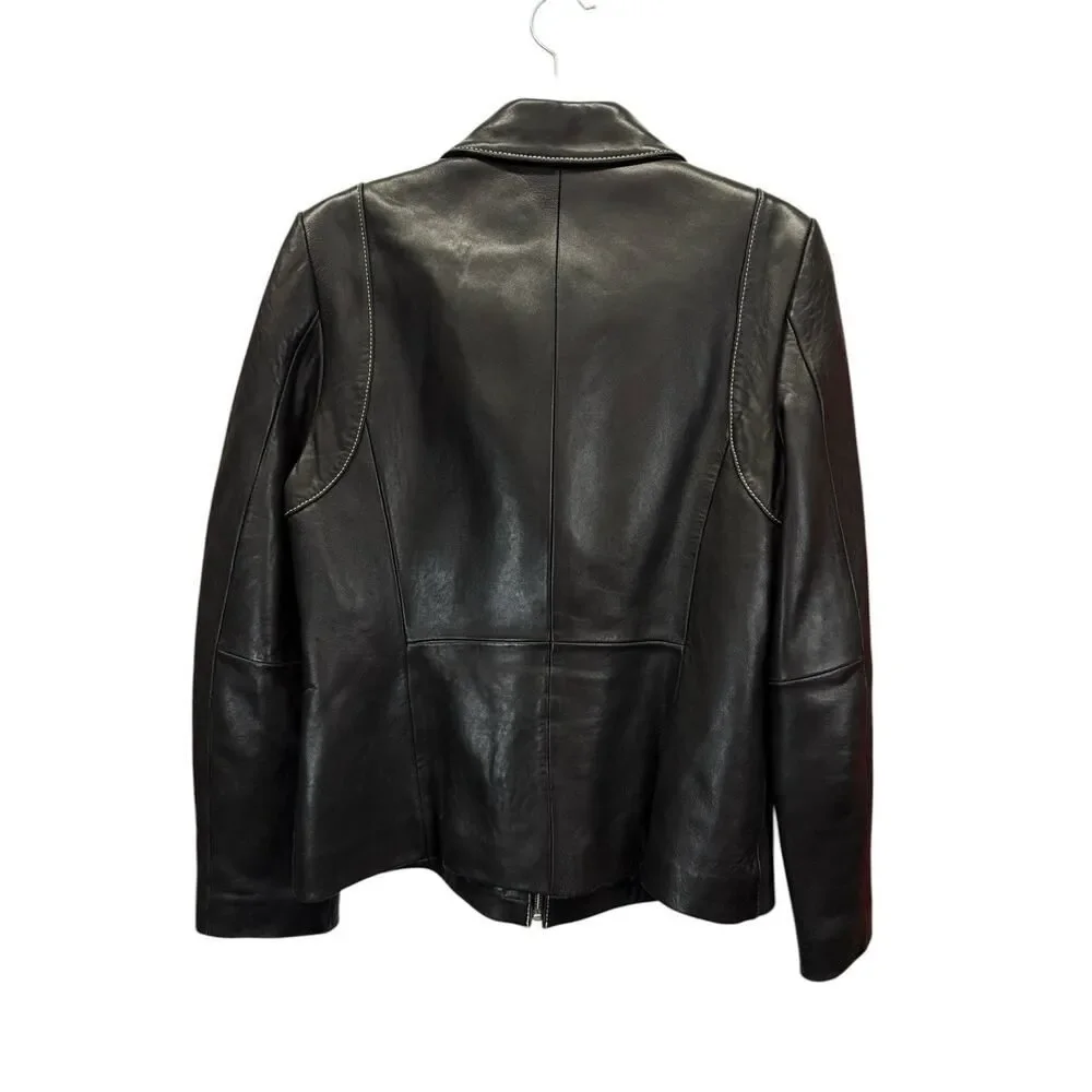 Michael Kors Black Leather Zip Jacket Women’s Medium Moto Minimalist Jacket